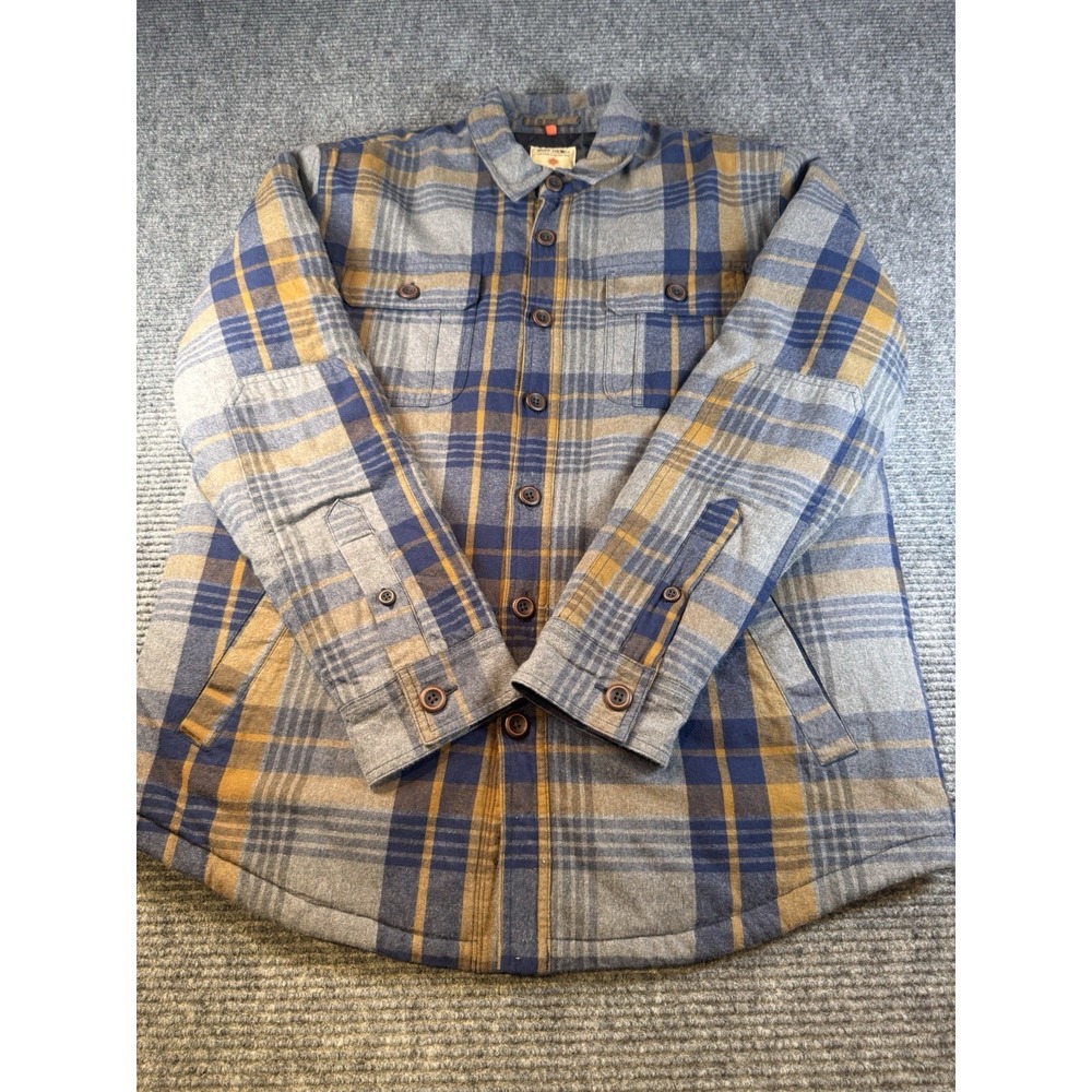 Ruff Hewn Jacket Mens Medium Blue Gray Plaid‎ / Lined Flannel Coat Warm